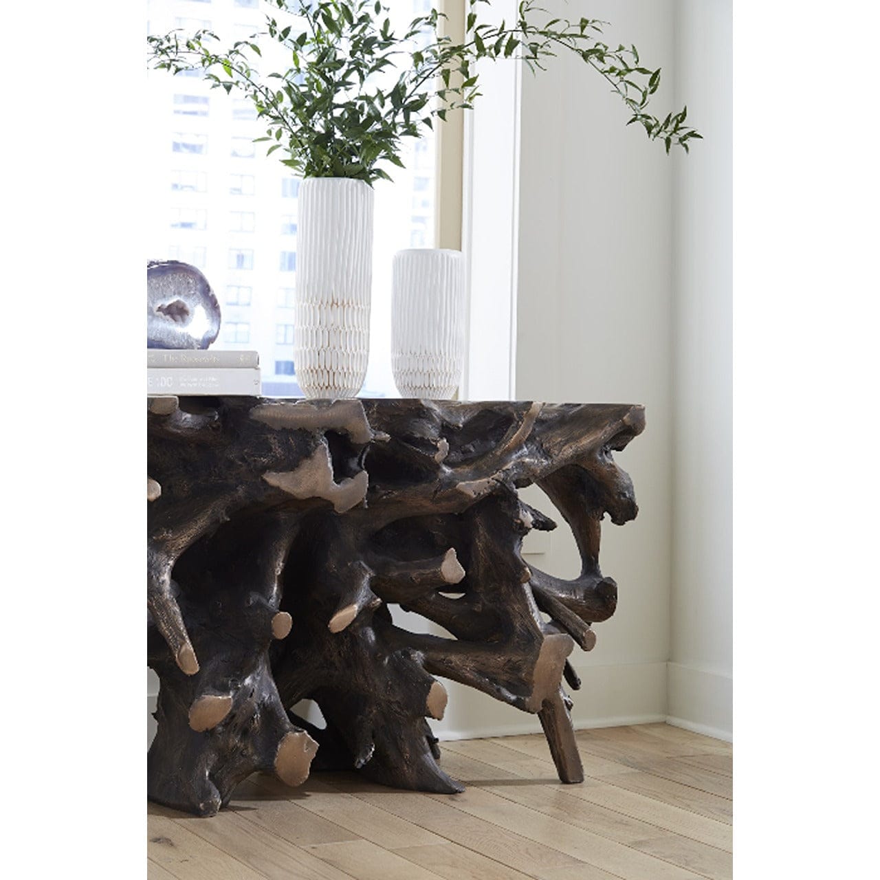 Bronze Cast Root Console Table - Elegant Entryway Furniture for Hallway, Living Room & Foyer Decor