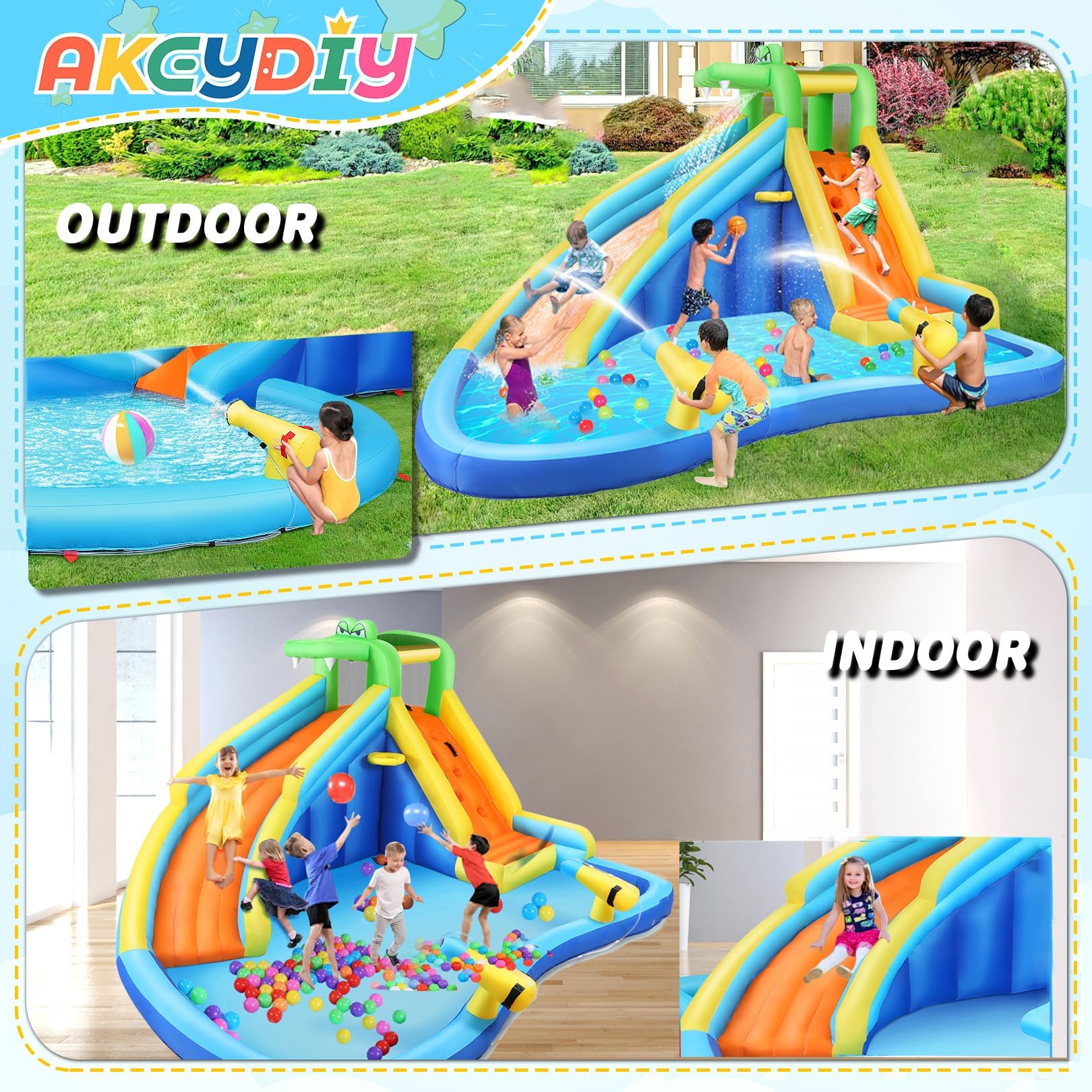 **Inflatable Water Slide for Kids - Bounce House with Splash Pool, Climbing Wall, Basketball Hoop, 2 Water Cannons & Shower Head - Perfect for Backyard Fun, Summer Parties & Outdoor Water Play**