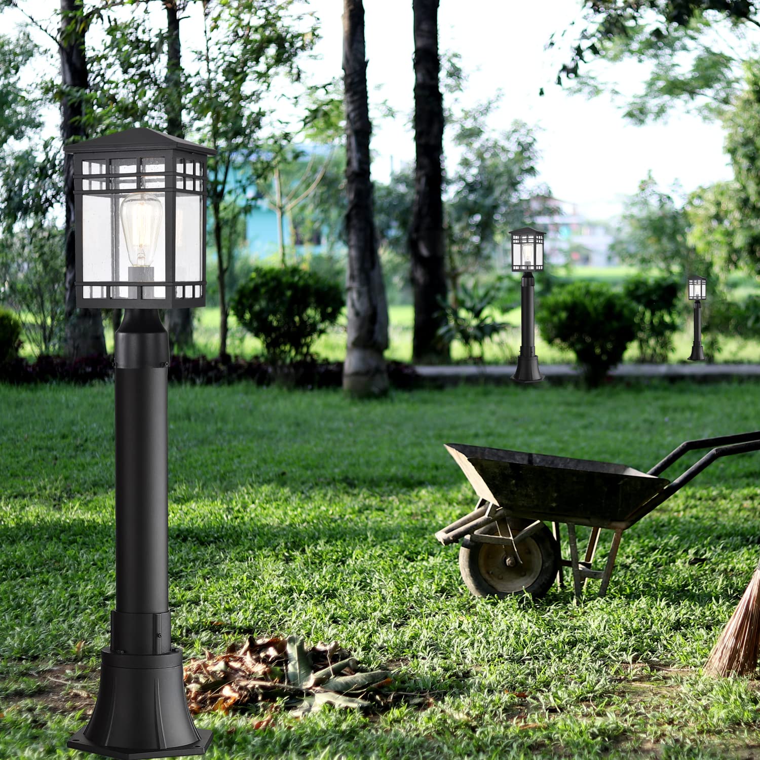 Outdoor Post Lights - Waterproof Aluminum Lamp Post Fixture with Seeded Glass for Walkway, Garden, Patio | Durable Exterior Lighting for Driveway, Yard & Landscape Decor