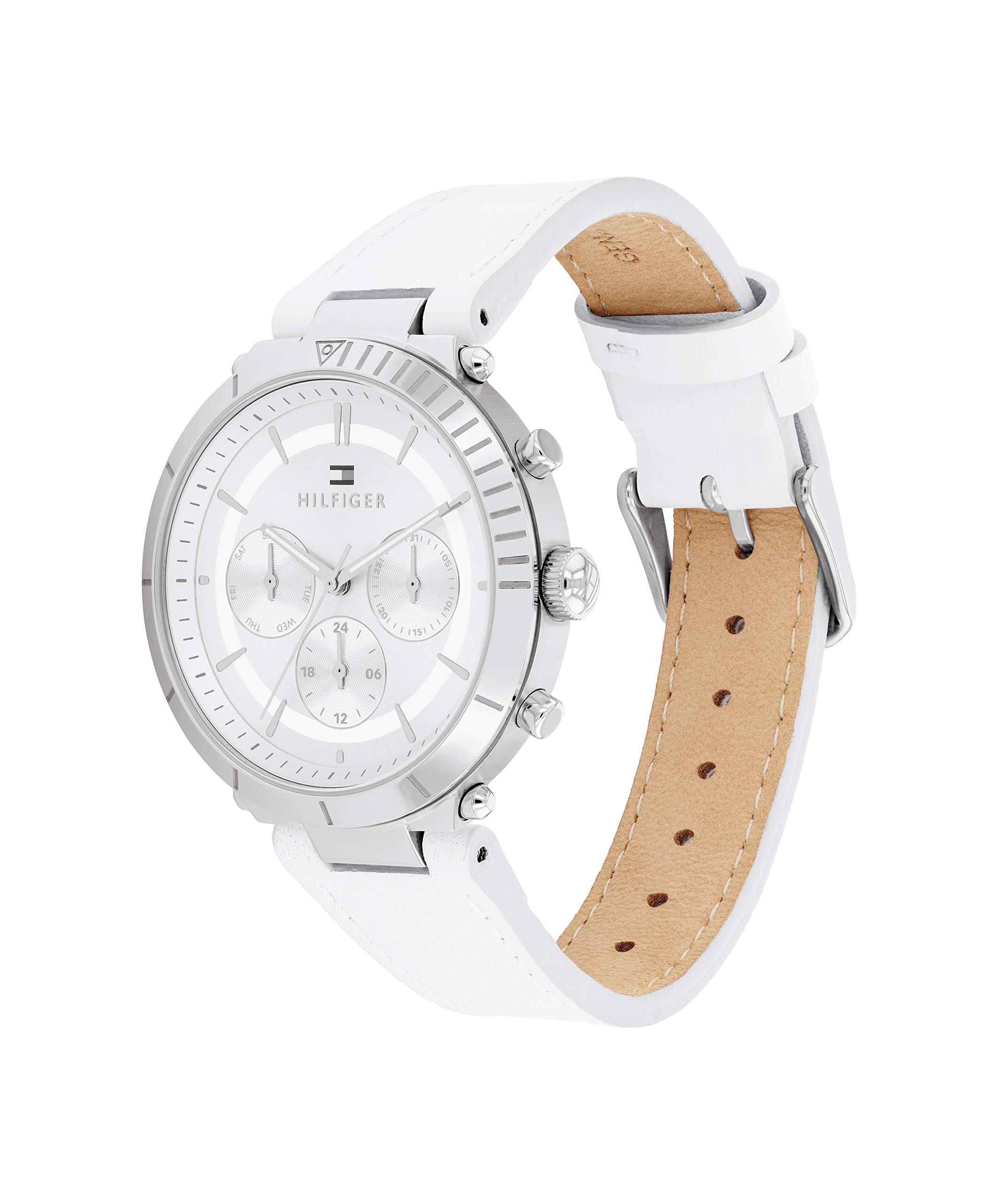 Tommy Hilfiger Women's Quartz Multifunction Stainless Steel & Leather Strap Casual Watch - White (Model 1782352) | Perfect for Office, Daily Wear & Fashion Accessories