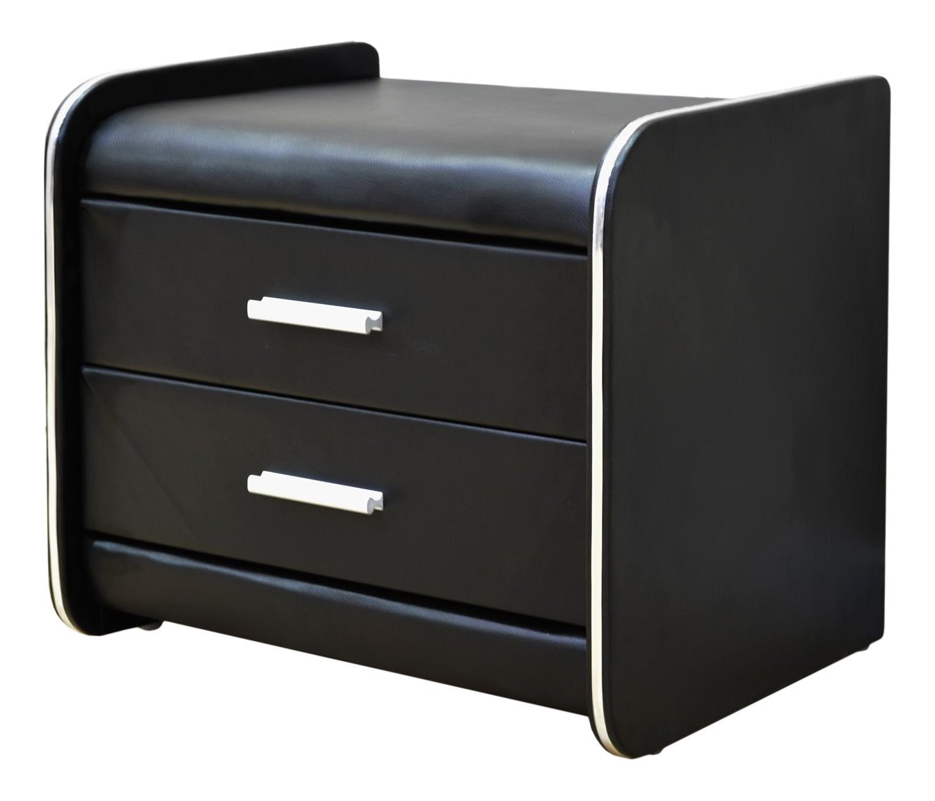 Modern Black Vinyl Covered Nightstand with 2 Drawers - Greatime NL1002 | Bedroom Furniture for Small Spaces, Apartment & Dorm Room Essentials