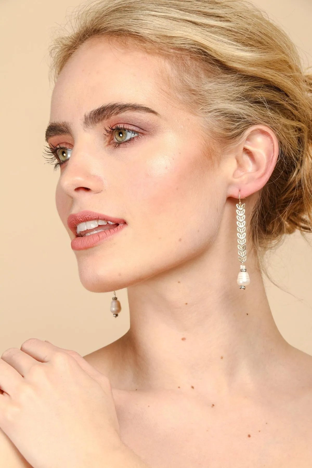 Pearl Drop Botanical Chain Earrings for Women - Dainty Floral Pearl Dangle Earrings - Perfect for Weddings, Parties & Everyday Wear