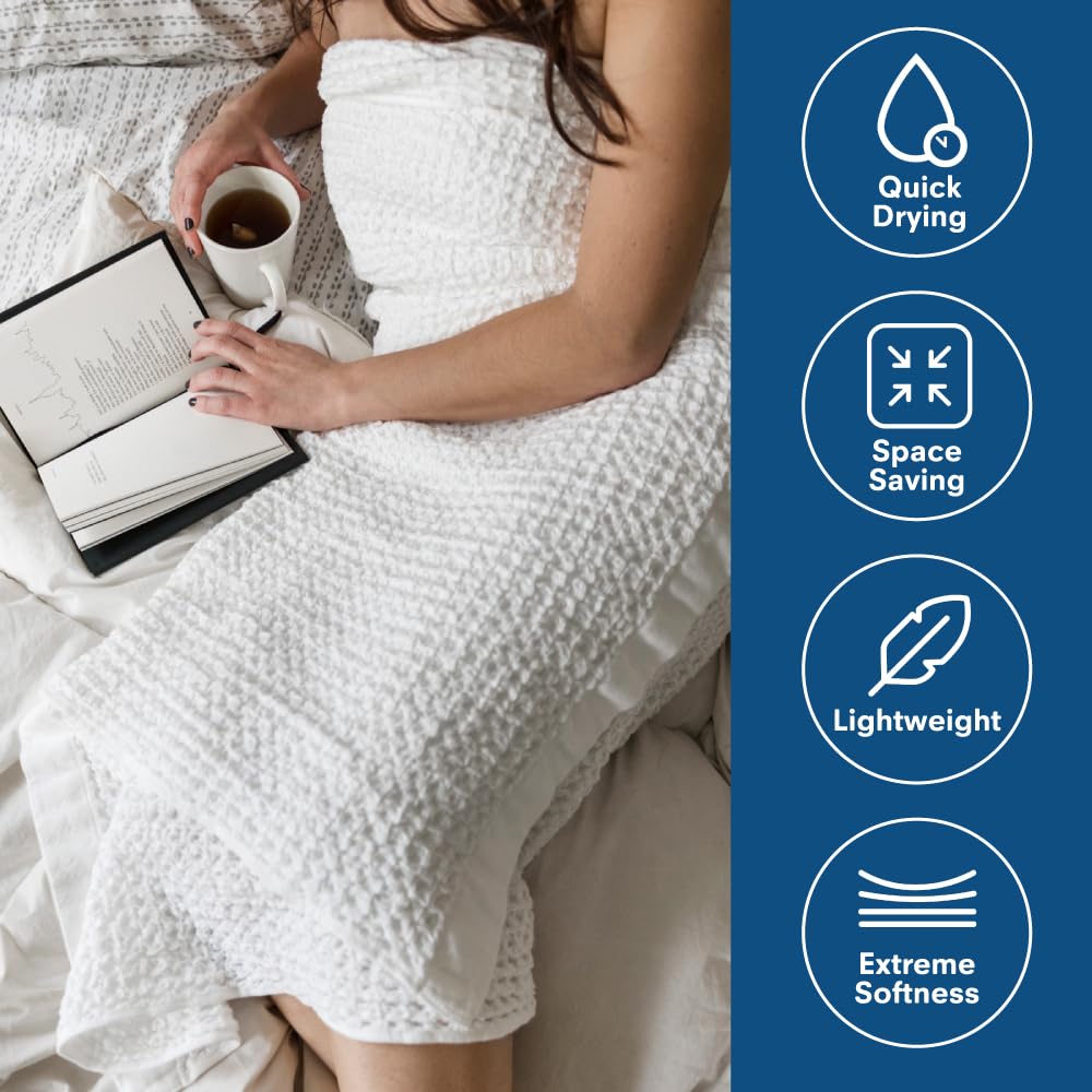 Premium ONSEN Bath Sheet Set - 100% Supima Cotton Waffle Weave Towels | Ultra Soft, Highly Absorbent & Durable Bath Towels for Spa, Hotel & Home Use | White Luxury Towel Set