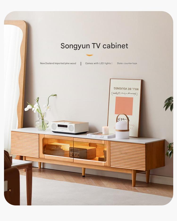 Modern Pine Solid Wood TV Stand with Storage - Rustic Floor TV Cabinet for Living Room, Bedroom & Home Theater - Durable Entertainment Center for TVs up to 65