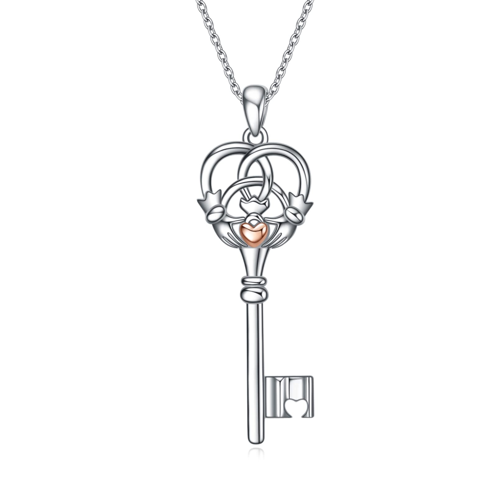 YFN Sterling Silver Celtic Claddagh Key Necklace - Heart Key Pendant Jewelry Gift for Women & Girls | Perfect for Valentine's Day, Anniversary & Birthday Gifts