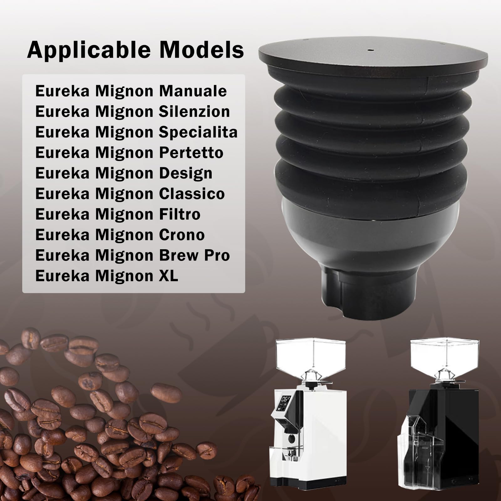 Single Dose Hopper with Silicone Bellow & Aluminum Lid - 2-in-1 Coffee Grinder Accessory for Eureka Mignon MMG - Hand Pressure Bellow for Easy Cleaning & Grounds Collection - Perfect for Home & Coffee Shops - Ideal for Espresso, Pour Over & French Press Brewing