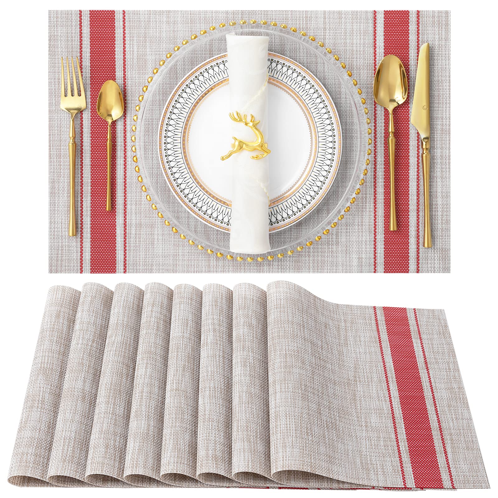Premium SENDAY Placemats Set of 8 - Heat & Stain Resistant, Non-Slip PVC Table Mats for Kitchen & Dining - Washable Durable Woven Vinyl Placemats for Everyday Use, Dinner Parties & Holiday Gatherings