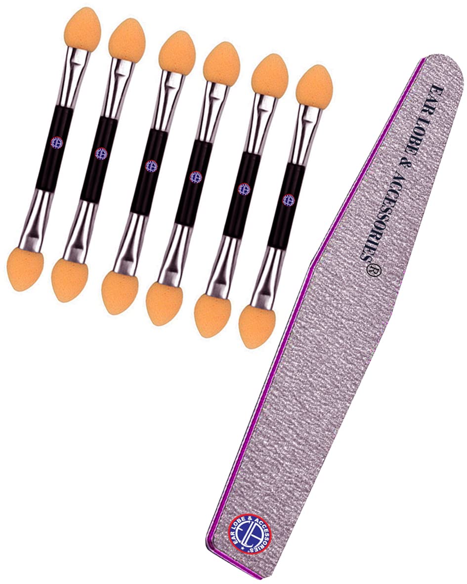 Ear Lobe & Nail Care Combo Pack - 1pc Buffer Nail Filer & 6pc Nail Art Brushes Set for Professional Manicure and Nail Art Design - Perfect for Home Salon, DIY Nail Care, and Professional Use