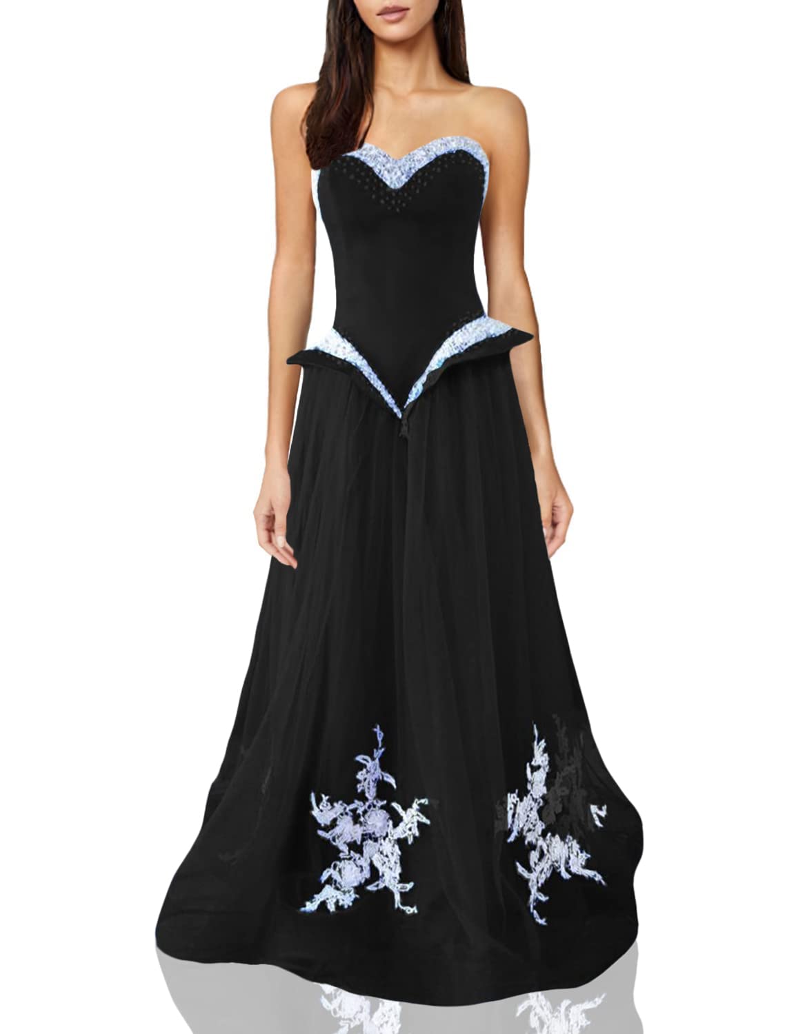 Elegant White Beaded Peplum Long Lace Sweetheart Corset Prom Evening Dress for Women | Formal Gown for Homecoming, Wedding Guest, Cocktail Party & Special Occasions