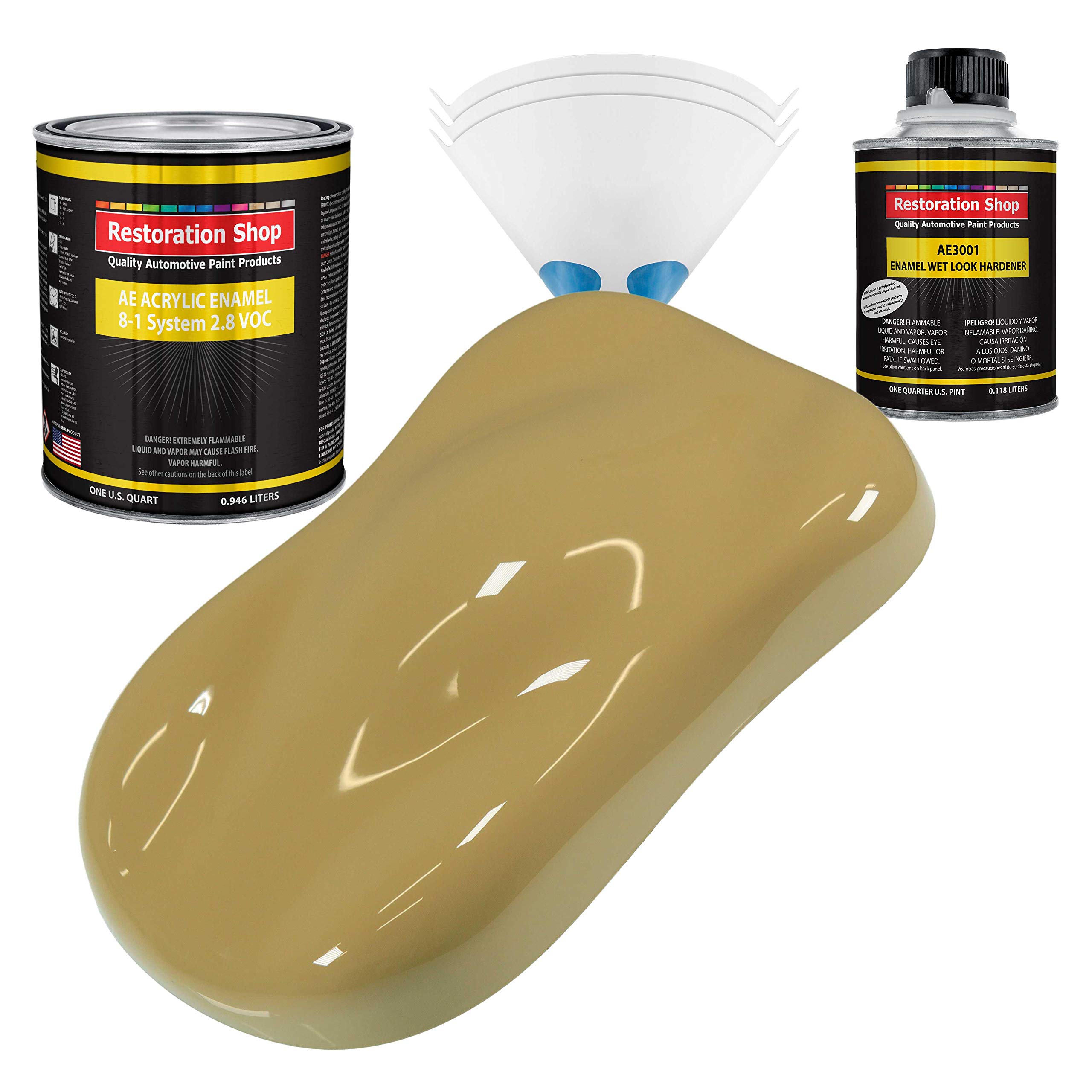 Restoration Shop - Buckskin Tan Acrylic Enamel Auto Paint - Complete Quart Paint Kit - Professional Single Stage High Gloss Automotive Coating for Cars, Trucks & Equipment - 8:1 Mix Ratio, 2.8 VOC - Perfect for Vehicle Restoration & Custom Paint Jobs