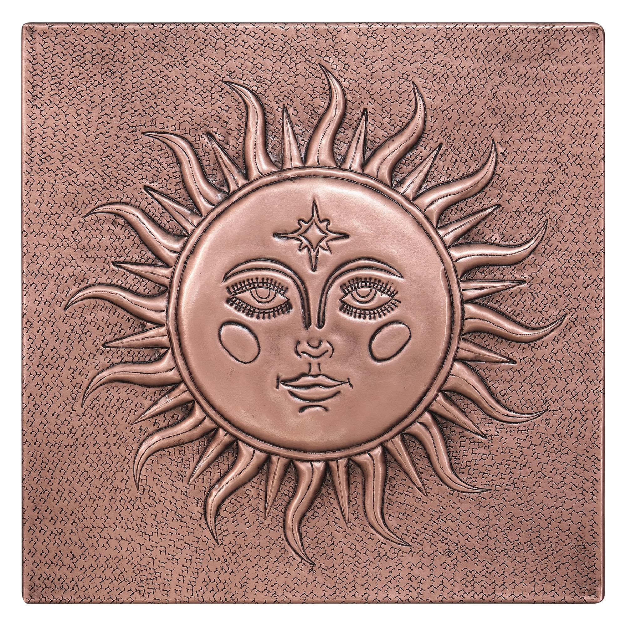 Handmade Copper Backsplash Tile - Sun with Face Design - Custom Kitchen Backsplash Panel for Indoor & Outdoor Wall Decor | Durable & Stylish for Home, Restaurant, or Cafe Use