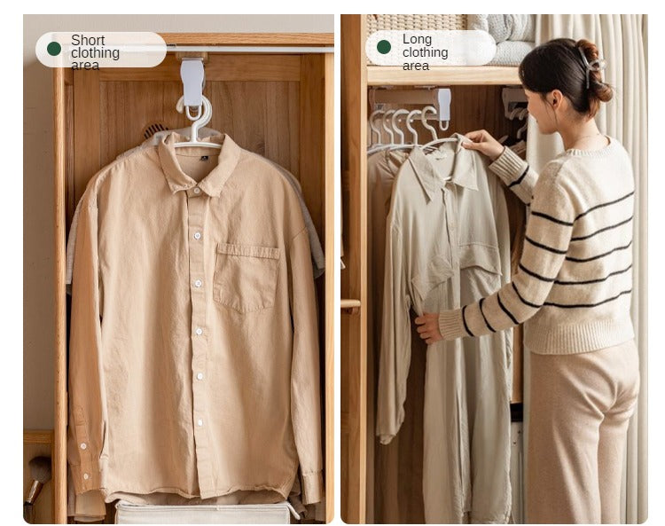 Solid Oak Wood Wardrobe with Thin Fabric Curtain - Stylish Closet Organizer for Bedroom, Living Room & Dorm Storage