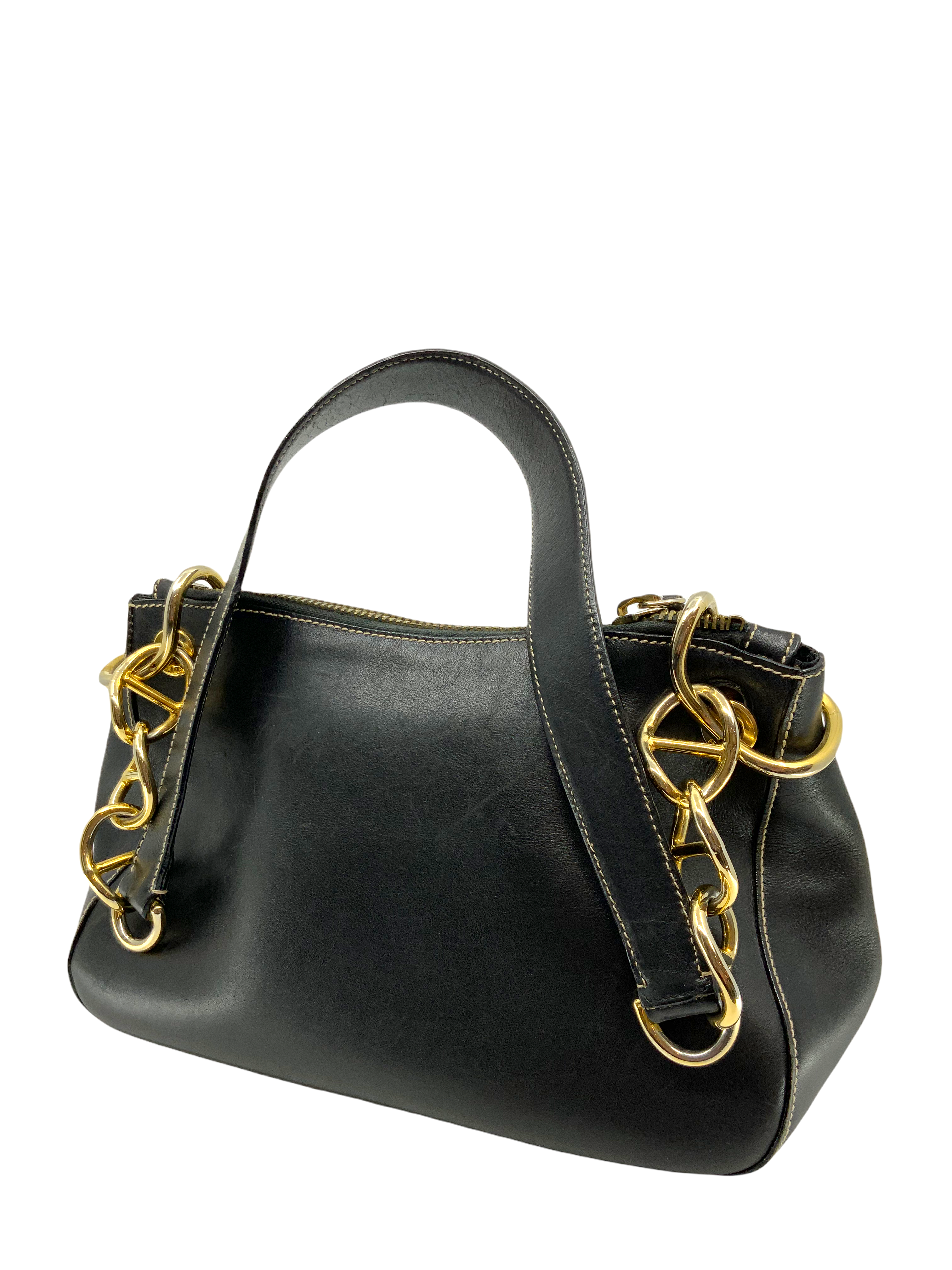 Prada Logo Embossed Leather Chain Link Shoulder Bag for Women | Luxury Designer Handbag | Perfect for Work, Evening Events & Everyday Use