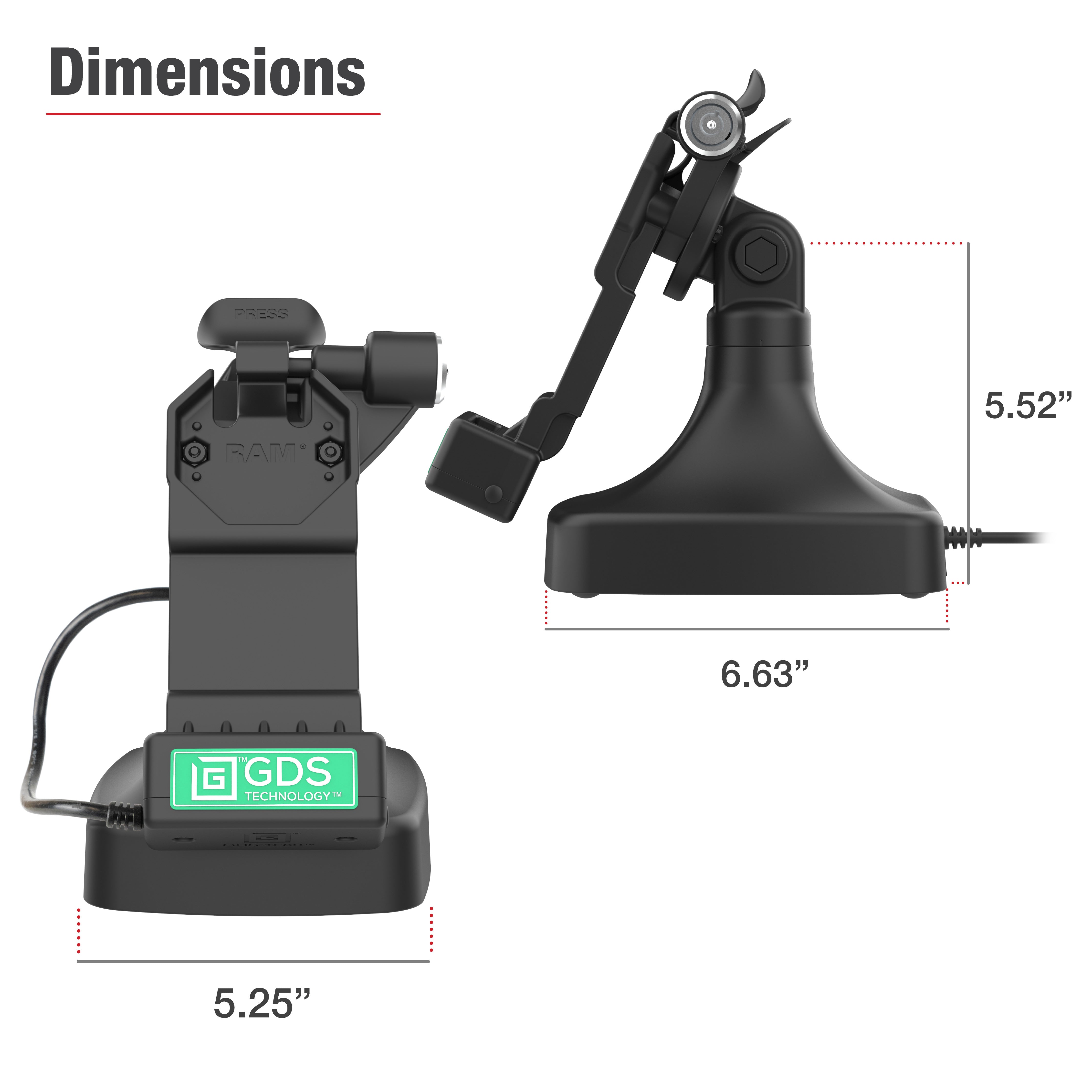 GDS® Uni Conn™ Locking Tilt & Swivel Dock with PoE + Data Port (RAM GDS DOCKLR D14 U1E 2A) - Secure Mounting Solution for Laptops & Tablets in Vehicles, Boats & Offices