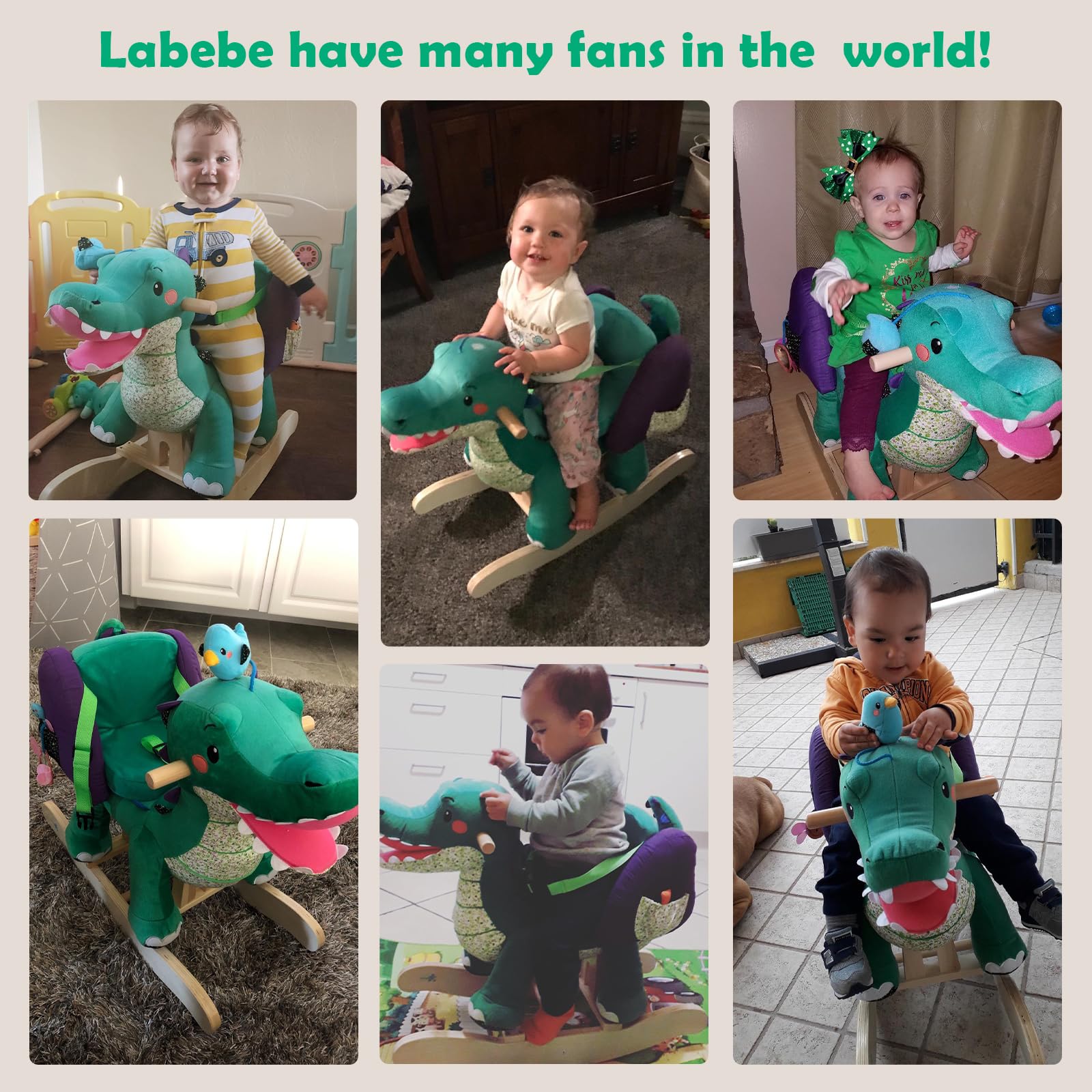 Labebe Green Crocodile Plush Rocking Horse Toy for Toddlers 6 Months to 3 Years - Soft Stuffed Animal Rocker Chair with Wooden Base | Perfect for Nursery Decor, First Birthday Gifts & Early Childhood Development
