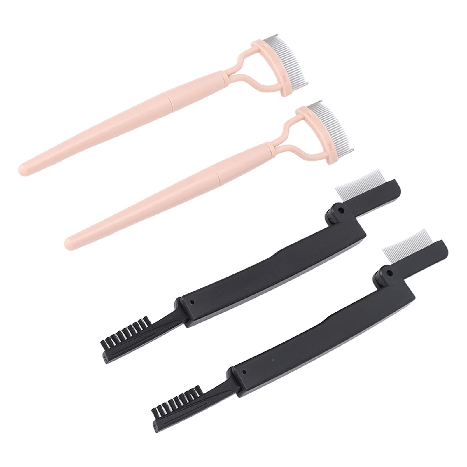 Stainless Steel Eyelash & Eyebrow Comb - 4 Pack Foldable Grooming Brush for Perfect Makeup Application - Ideal for Eyelash Extensions, False Lashes & Eyebrow Styling