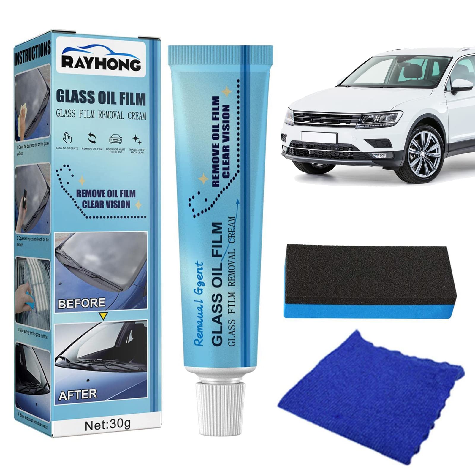 Premium Car Glass Oil Film Cleaner & Windshield Degreaser - Universal Auto Glass Polish & Remover for Streak-Free Shine (1 Piece) - Ideal for Cars, Trucks, SUVs & Motorcycles