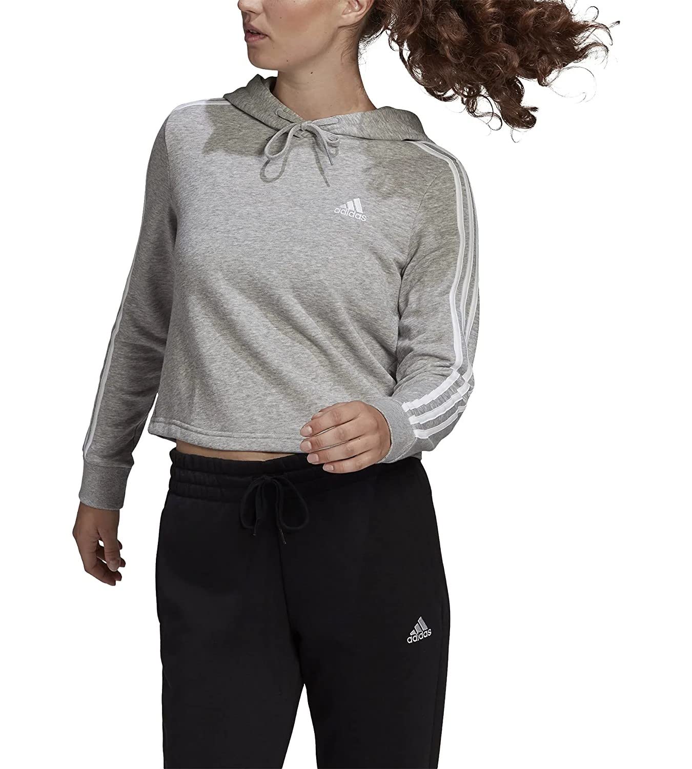 adidas Women's Essentials 3-Stripes Cropped Hoodie - Soft Fleece Pullover Sweatshirt for Casual Wear, Gym & Street Style