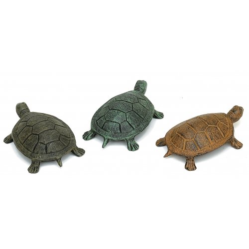 Turtle Friends Cast Iron Garden Ornaments - Set of 3 Handmade Rustic Outdoor Decor for Patio, Yard & Lawn - Perfect for Garden Landscaping & Backyard Decoration