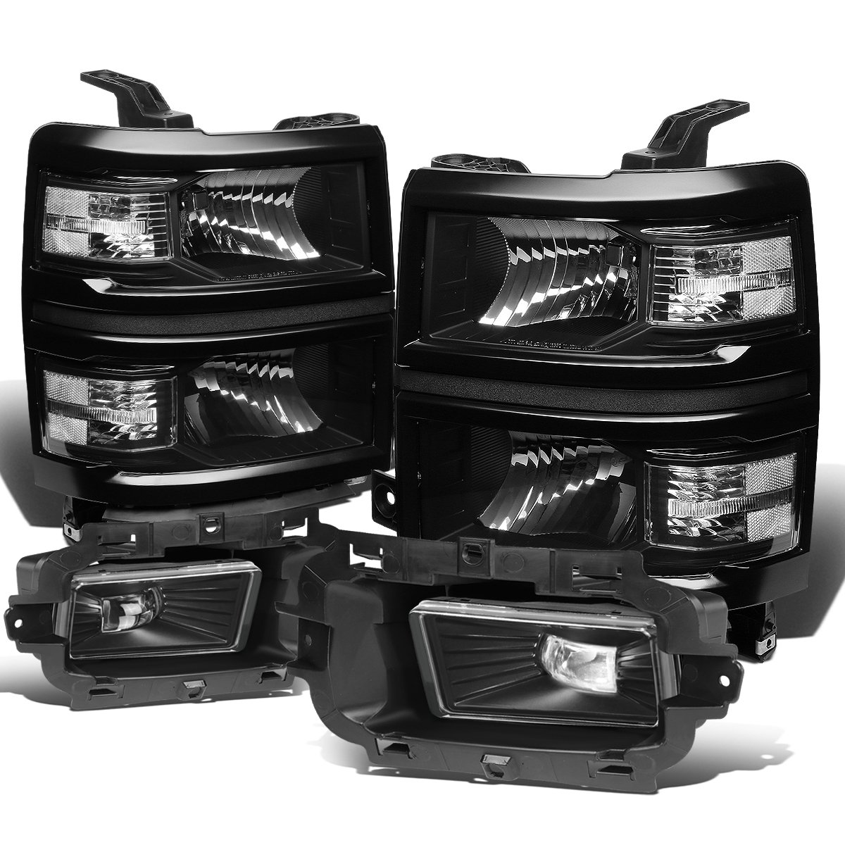 Auto Dynasty Black Housing Clear Corner Headlights & Clear Lens Fog Lights + Switch Kit Compatible with Chevy Silverado 1500 - Upgrade Your Truck Lighting for Night Driving & Off-Road Adventures