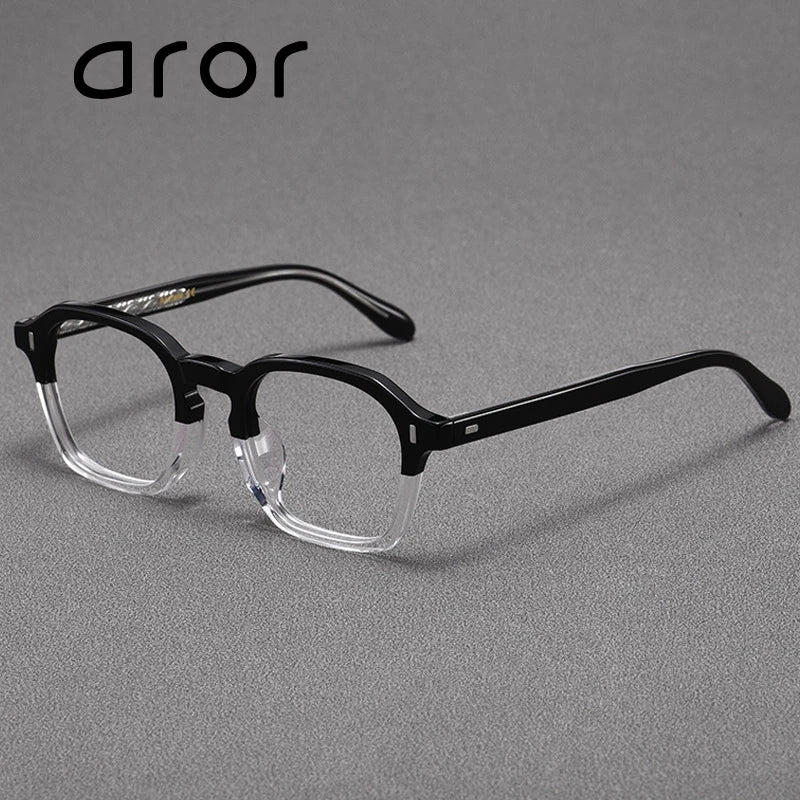 Aror Men's Full Rim Polygon Square Acetate Eyeglasses Frame 19531 - Stylish Retro Glasses for Work, Reading & Fashion Accessories