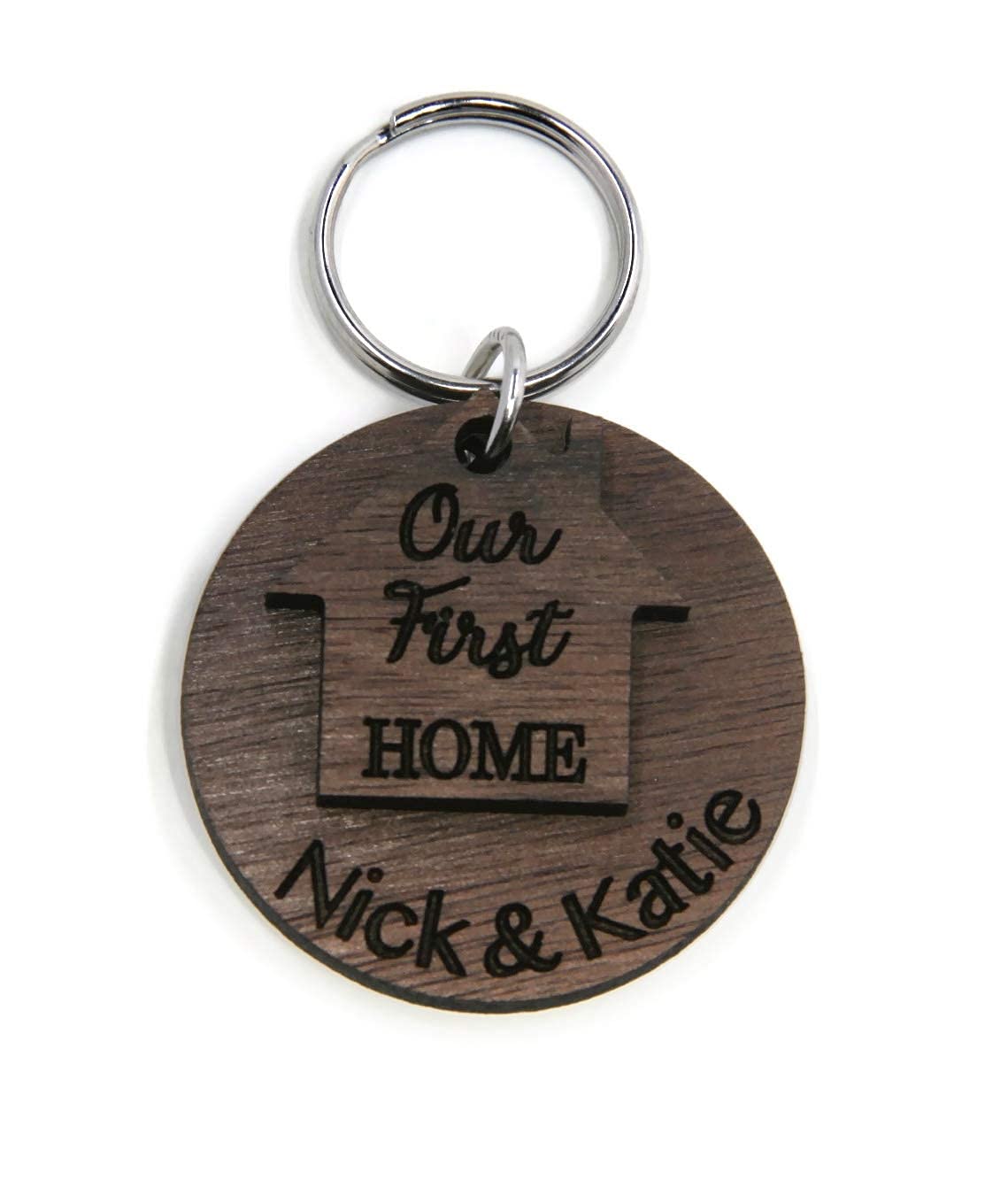 Personalized Engraved Walnut Wood Keychain - Custom First Home Gift, Welcome Home Present, Housewarming & Closing Gift - Perfect for New Homeowners, Couples & Real Estate Agents