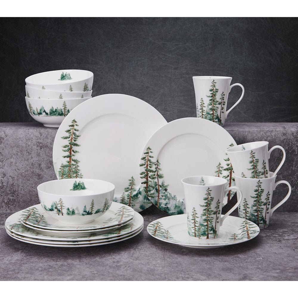 16-Piece Watercolor Forest Dinnerware Set - Service for 4 | Elegant Tableware for Family Dinners & Entertaining Guests