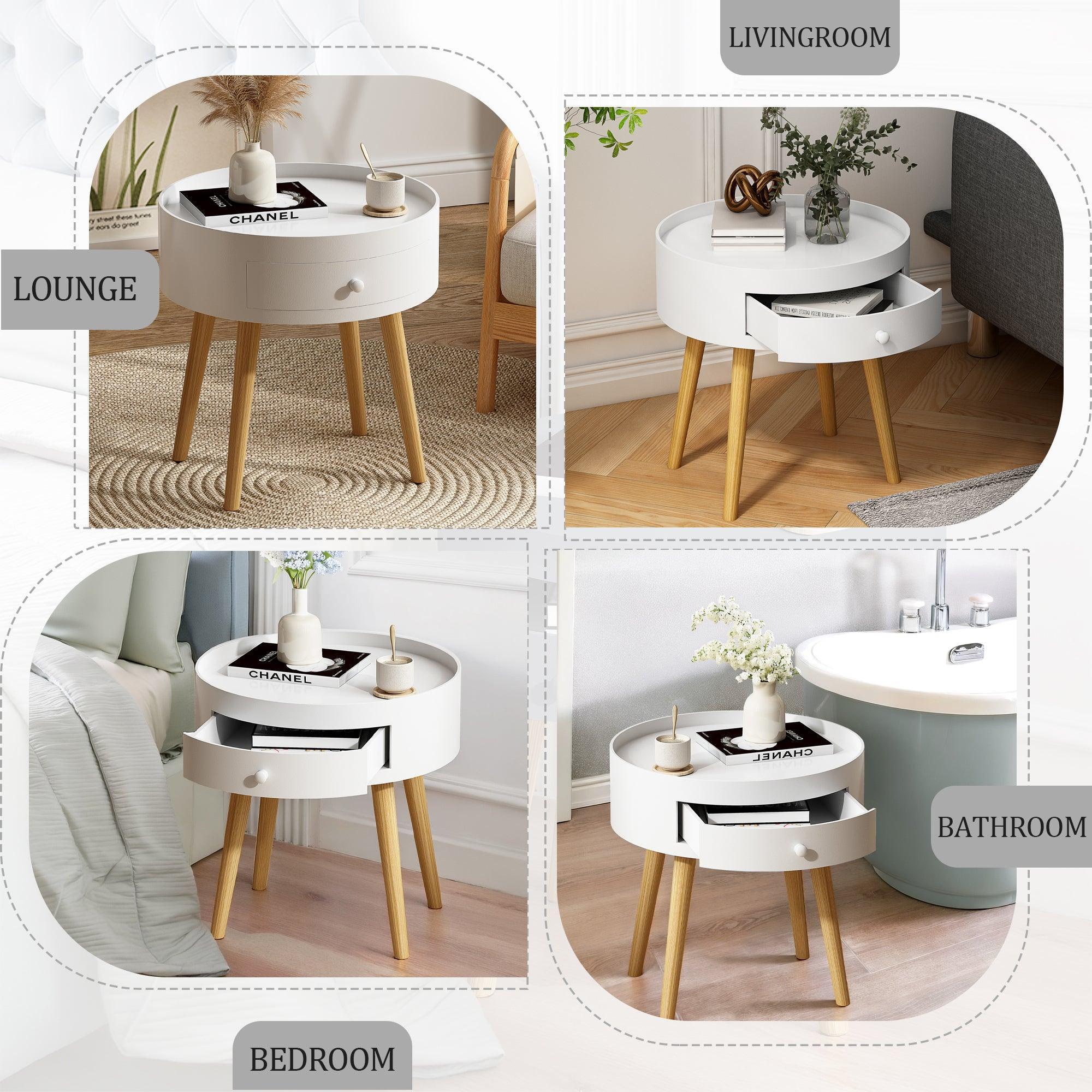 18H Nightstand with Storage Drawer & Oak Legs - Modern Bedside Table, Sofa Side Table for Bedroom, Living Room - Perfect for Small Spaces, Apartment Essentials & Home Organization