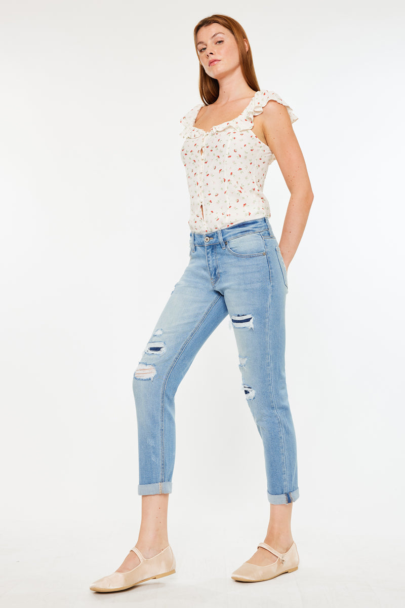 Luxanna Mid Rise Slim Boyfriend Jeans for Women - Comfortable Stretch Denim Pants - Perfect for Casual Outings, Weekend Wear & Everyday Style