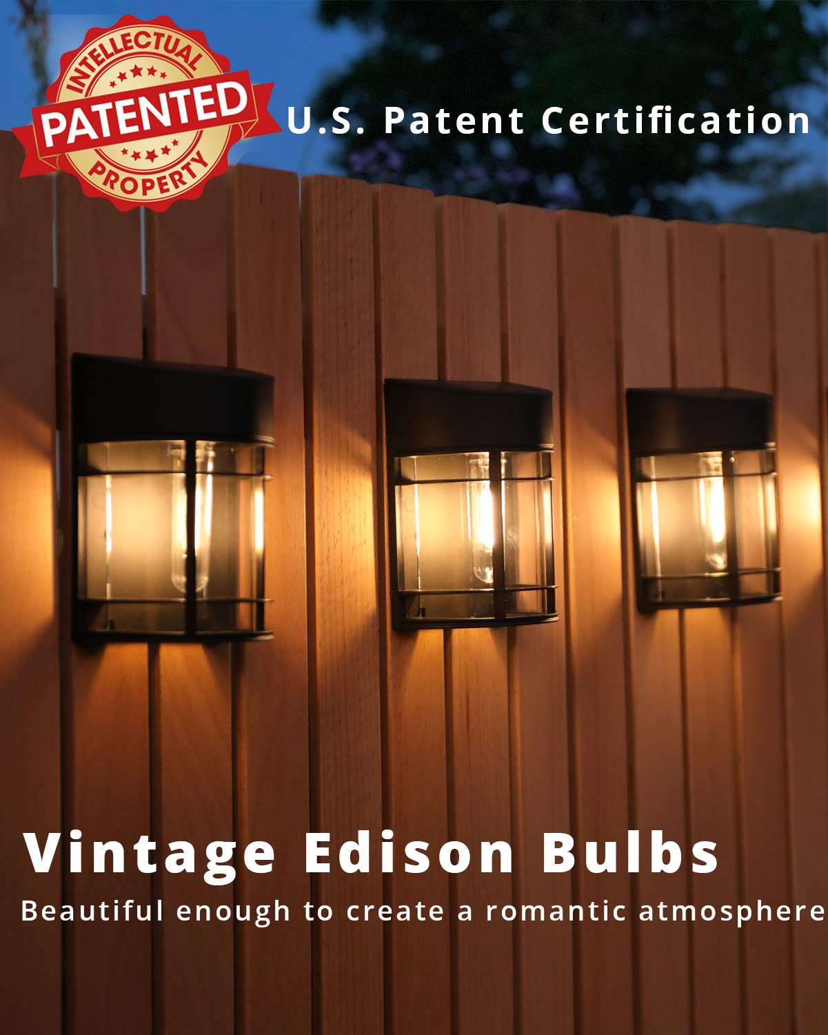 8 Pack Solar Fence Lights Outdoor - Waterproof Solar Powered Deck Lights with Edison LED Bulbs for Garden, Patio, Backyard, Pathway & Staircase Lighting | Weatherproof Outdoor Decor & Landscape Lighting