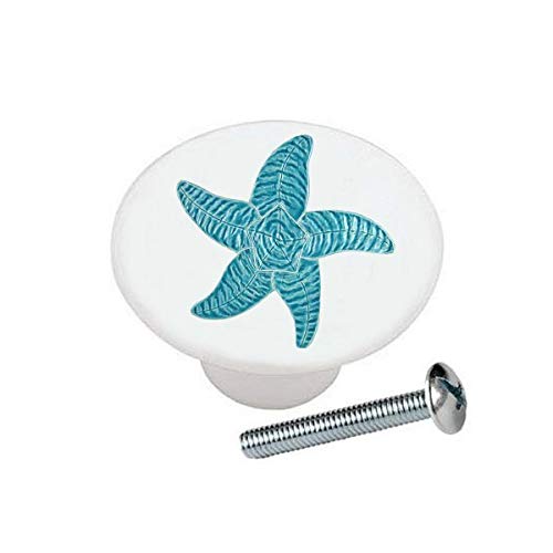 Turquoise Starfish Ceramic Drawer Knobs - Beach Decor for Cabinets