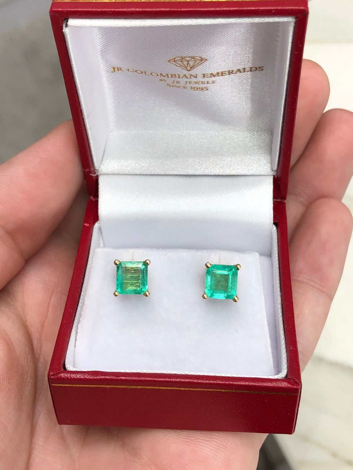 2.0tcw Asscher Cut Certified Medium Green Emerald Stud Earrings in 14K Gold - Perfect for Weddings, Anniversaries & Special Occasions