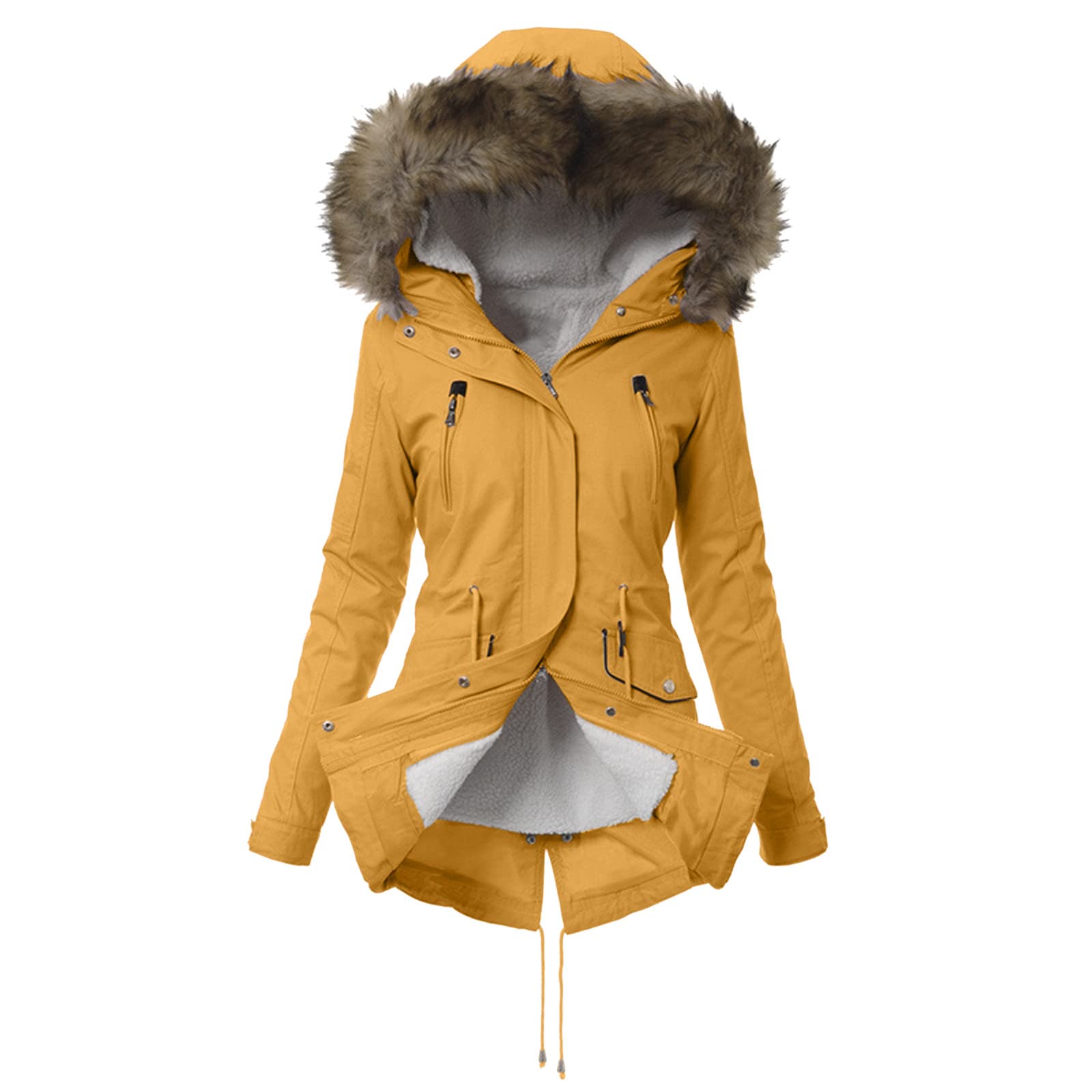 UNIROSE Women's Winter Coat - Warm Hooded Lined Trench Overcoat with Thick Fur, Blue Outerwear Jacket for Cold Weather | Perfect for Daily Commute, Office Wear & Outdoor Activities