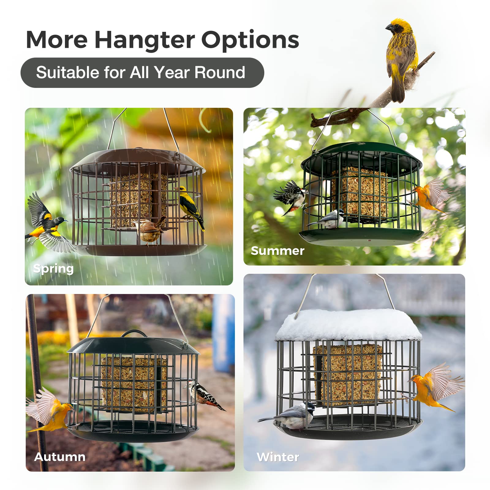 Kingsyard Squirrel Proof Suet Feeder - All Metal Hanging Bird Feeder with Double Suet Cake Capacity, Tray & Weatherproof Design for Outdoor Use - Perfect for Backyard, Garden & Wildlife Watching (Black)