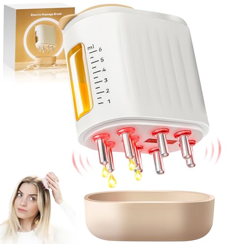 2 in 1 Electric Hair Oil Applicator & Scalp Massager - Hair Growth Treatment with Oil Dispenser for Dry Scalp & Damaged Hair - Perfect for Home Hair Care & Salon Treatments (White)