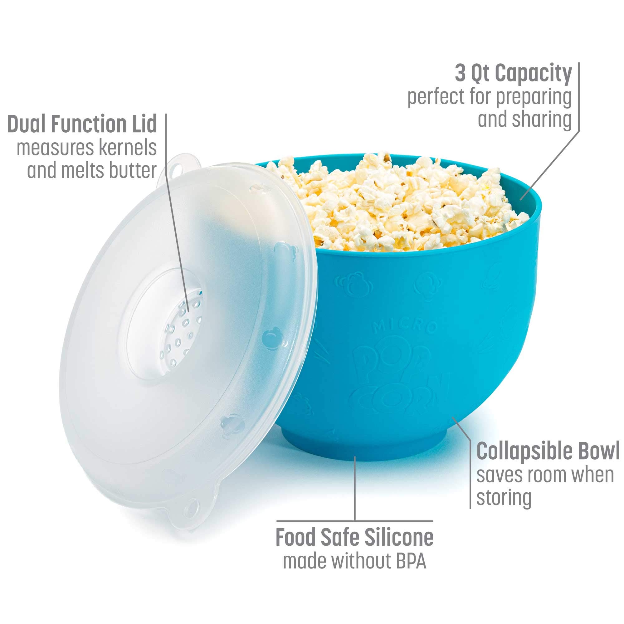 Goodful Collapsible Silicone Popcorn Popper - BPA-Free Microwave Popcorn Maker Bowl (Blue) - Perfect for Movie Nights, Snack Time & Healthy Air-Popped Popcorn at Home
