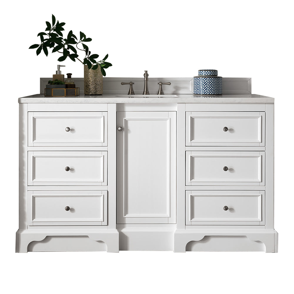 De Soto 60-Inch Single Bathroom Vanity with 3CM Carrara Marble Top in Bright White - Perfect for Modern Master Bathrooms & Powder Rooms