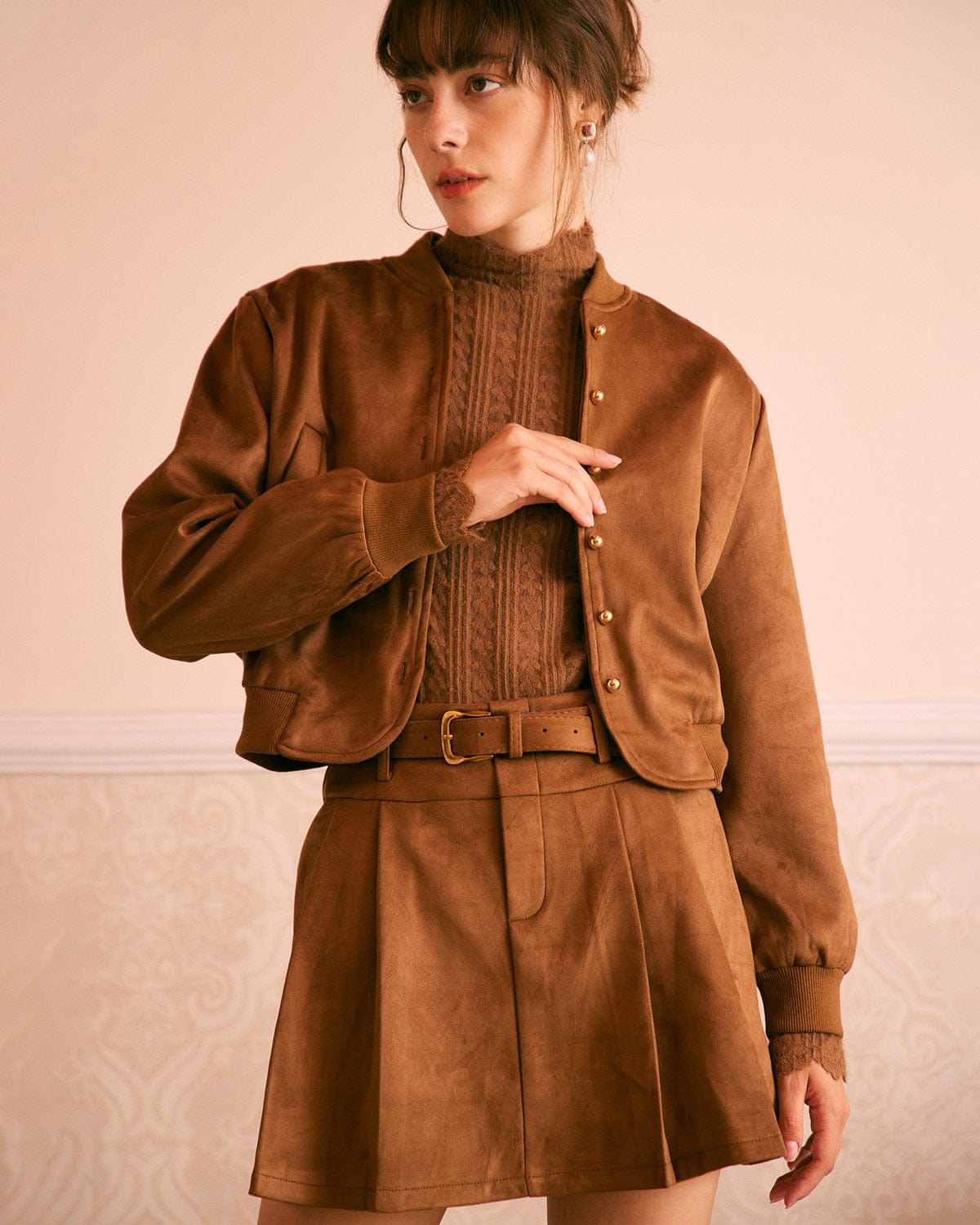 Brown High Waisted Suede Mini Skirt for Women - Vintage A-Line Leather Skirt with Belt Loops - Perfect for Date Night, Club Outfits & Fall Fashion