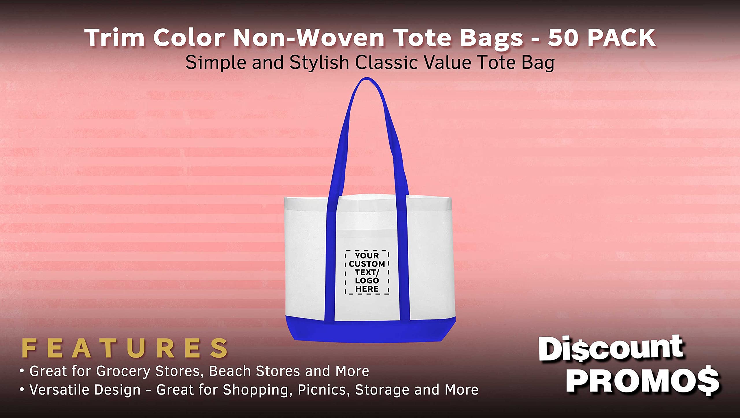 Customizable Non-Woven Tote Bags Set - 50 Pack, Durable & Water Resistant, 18