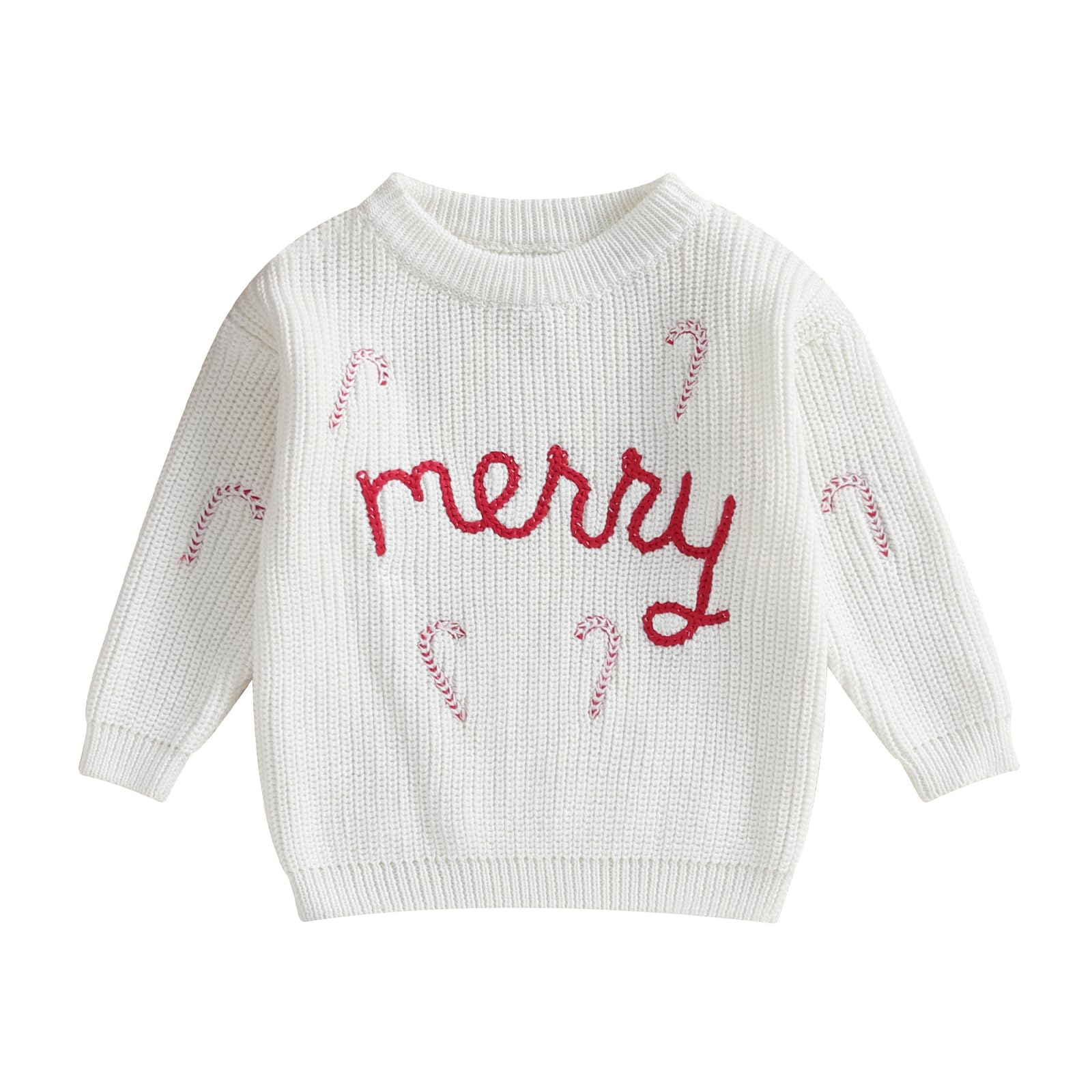 Merry Candy Cane Embroidered Christmas Sweater for Toddler Boys & Girls - Warm Knit Pullover for Fall & Winter - Perfect for Holiday Photos, Family Gatherings & Christmas Parties