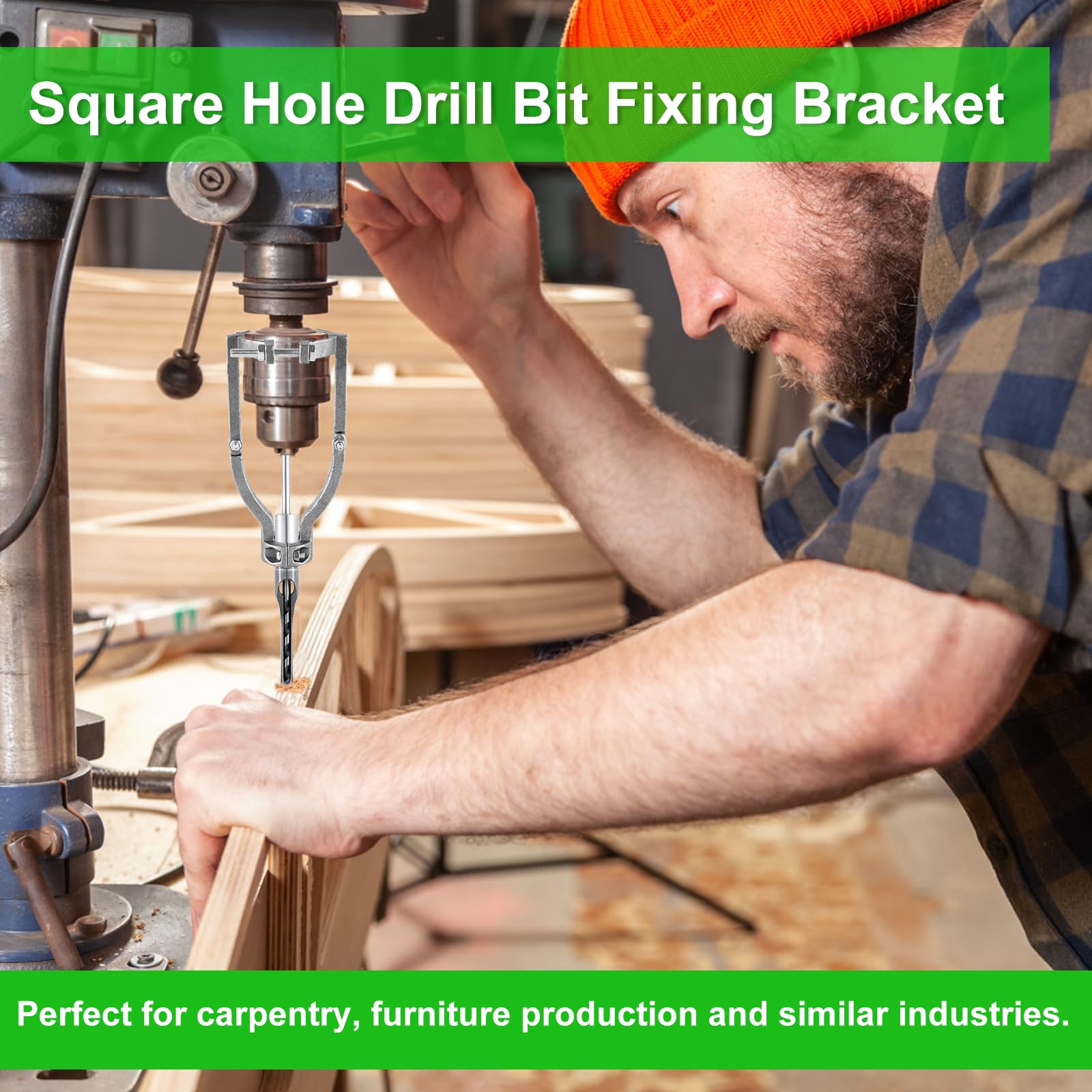 Square Hole Drill Bit Adapter with Screw Reinforcement - Woodworking Mortising Attachment for Drill Press & Tenon Tools | Perfect for Cabinet Making, Furniture Joinery & DIY Wood Projects