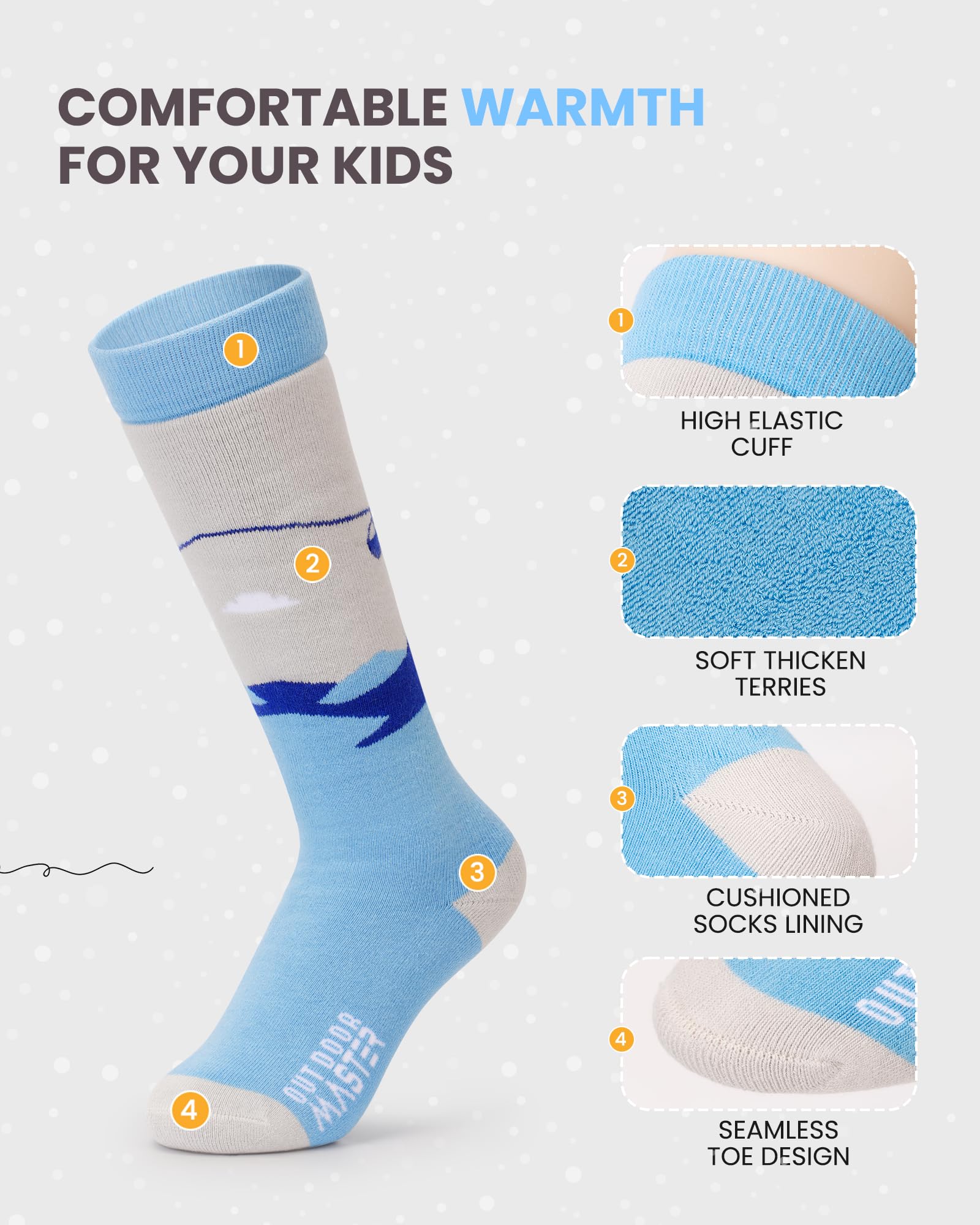 OutdoorMaster Kids Ski Socks - Thermal Over The Calf Snowboard & Skating Socks for Boys & Girls - Warm Winter Sports Socks for Skiing, Snowboarding & Ice Skating