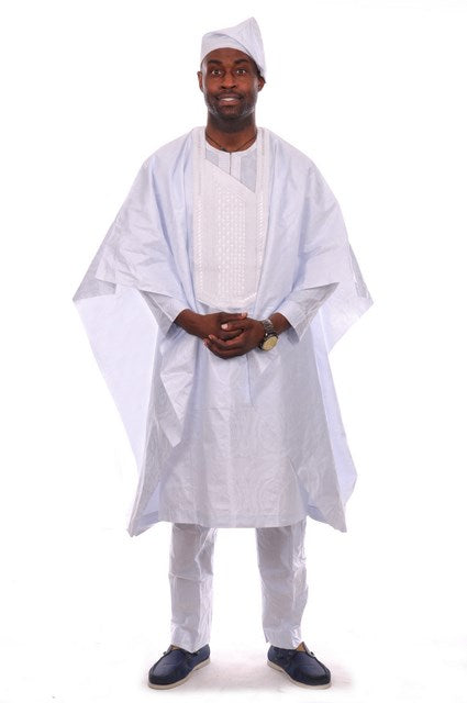 Elegant All-White Contemporary Grand Boubou Agbada Set DP1791GB - Perfect for Weddings, Special Occasions & African Cultural Events