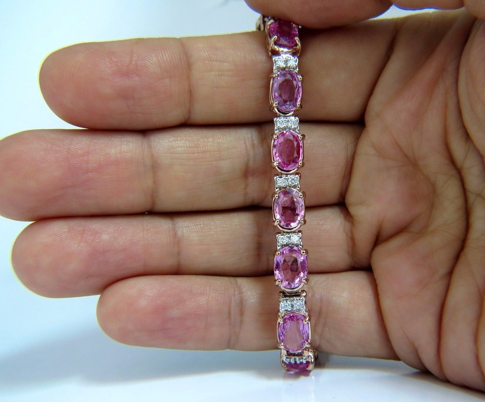 22.46ct Natural Vivid Pink Sapphire & Diamond Bracelet in 14K Gold | VS Clarity | Luxury Statement Jewelry for Weddings, Anniversaries & Special Occasions