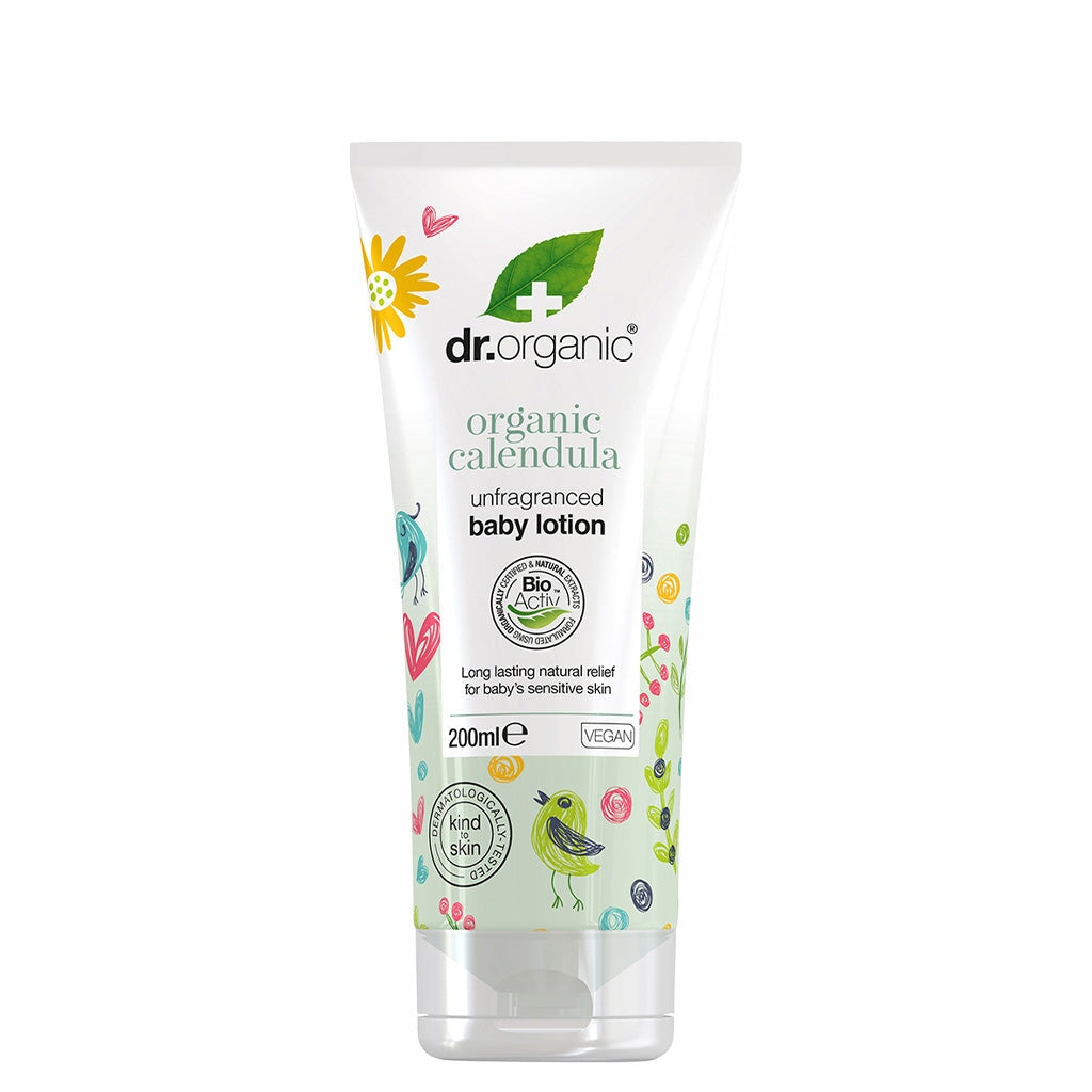 Dr Organic Unscented Baby Lotion with Calendula - Hypoallergenic & Natural Moisturizer for Sensitive Skin | Perfect for Daily Baby Care & Diaper Rash Prevention