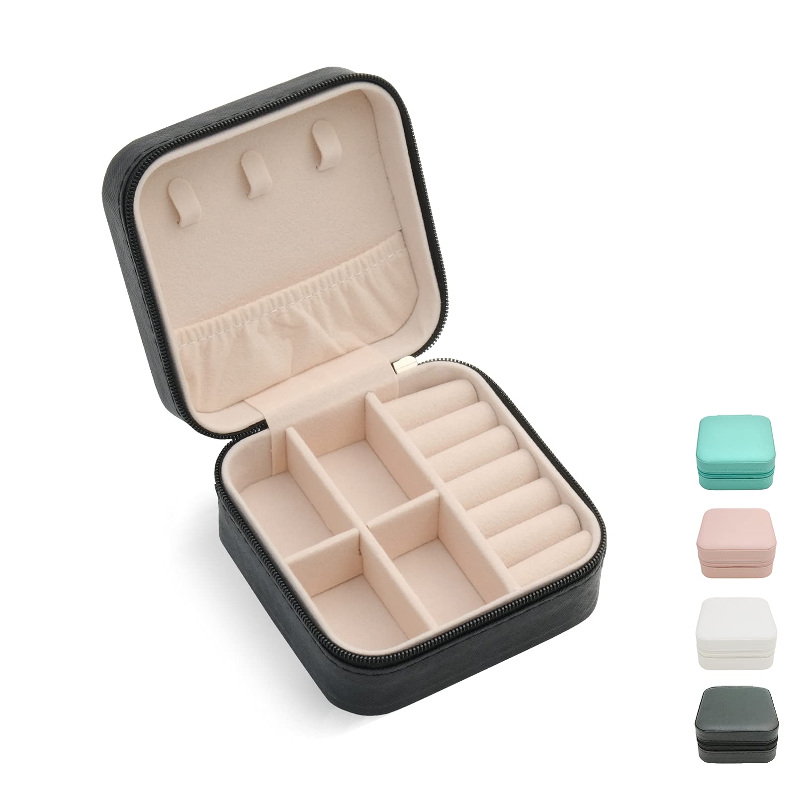 Mini Jewelry Travel Case - Portable Display Storage Box for Rings, Earrings & Necklaces - Compact Organizer for Travel, Gifts & Daily Use (Black)