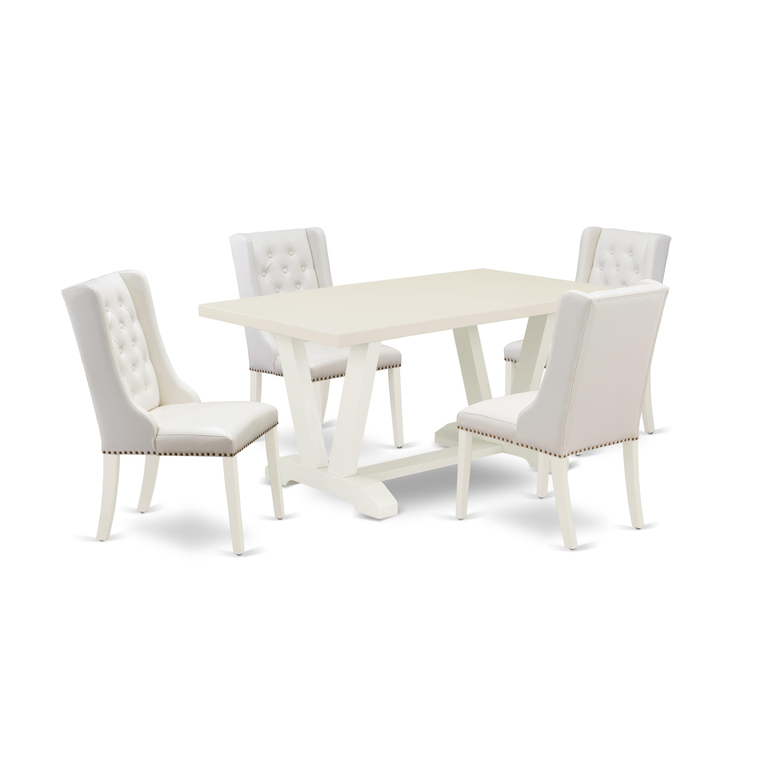 East West Furniture 5-Piece Dining Table Set for 4 - 36x60 Inch Rectangle Kitchen Table with V-Legs & 4 Light Gray Faux Leather Chairs, Multi-Color - Perfect for Small Spaces, Breakfast Nooks & Cozy Family Meals