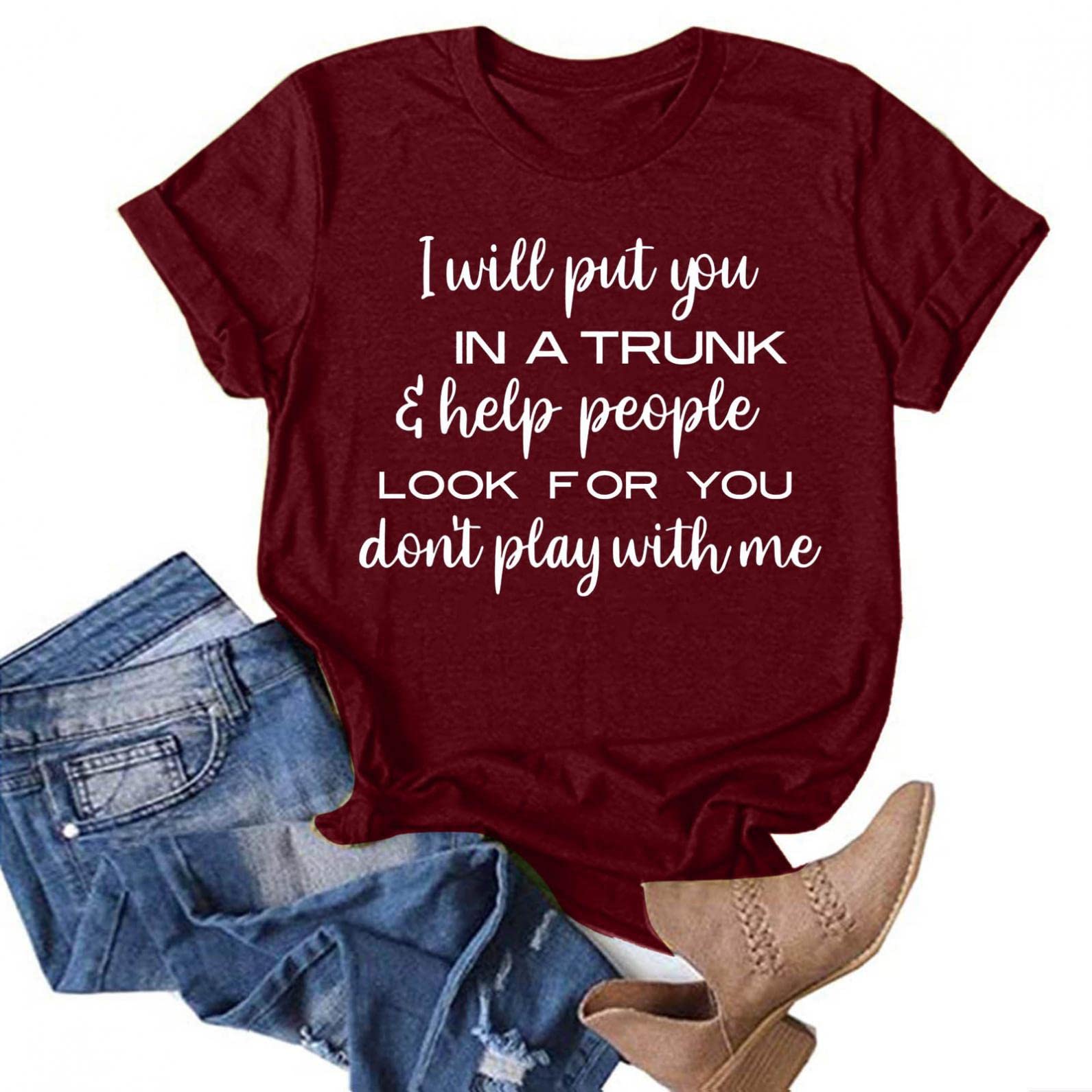 JQUEBGU Women's Casual Summer Tops - Letter Print Crew Neck Short Sleeve T-Shirts | Funny Graphic Tees for Everyday Wear, Outings & Casual Outfits
