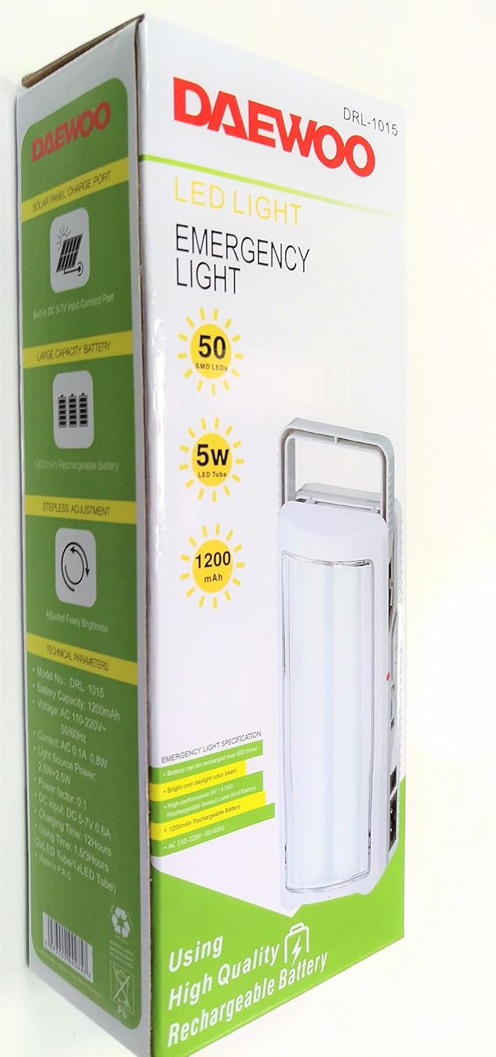 Daewoo DRL 1015 5W Emergency LED Tube Light with 1200mAh Battery - Backup Lighting for Power Outages, Basements, Closets & Emergency Kits