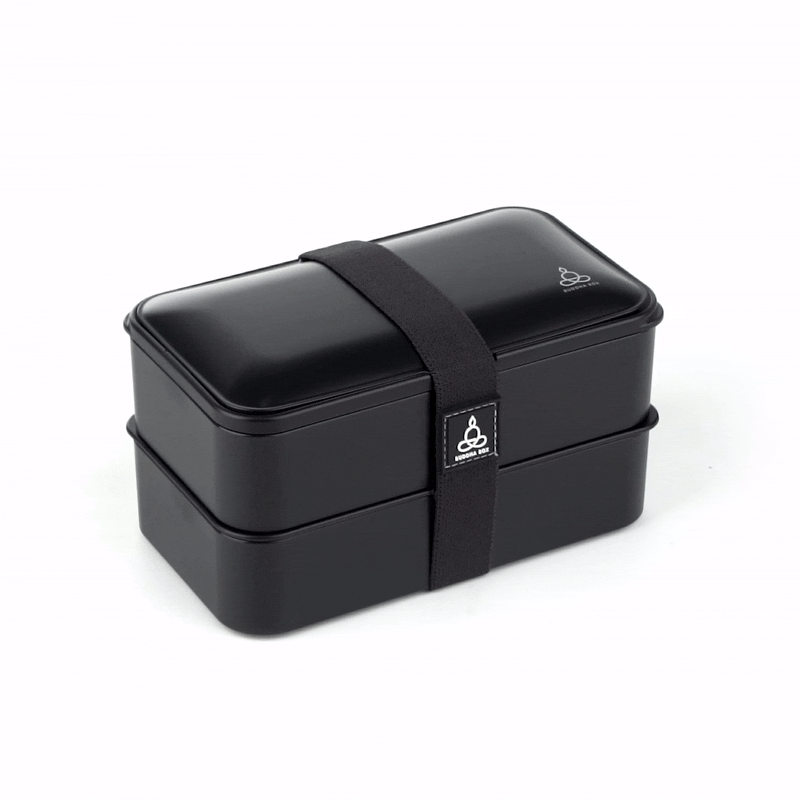 Bento Tek 41 oz Black Buddha Box - All-in-One Lunch Container with Utensils & Sauce Cup (7.25
